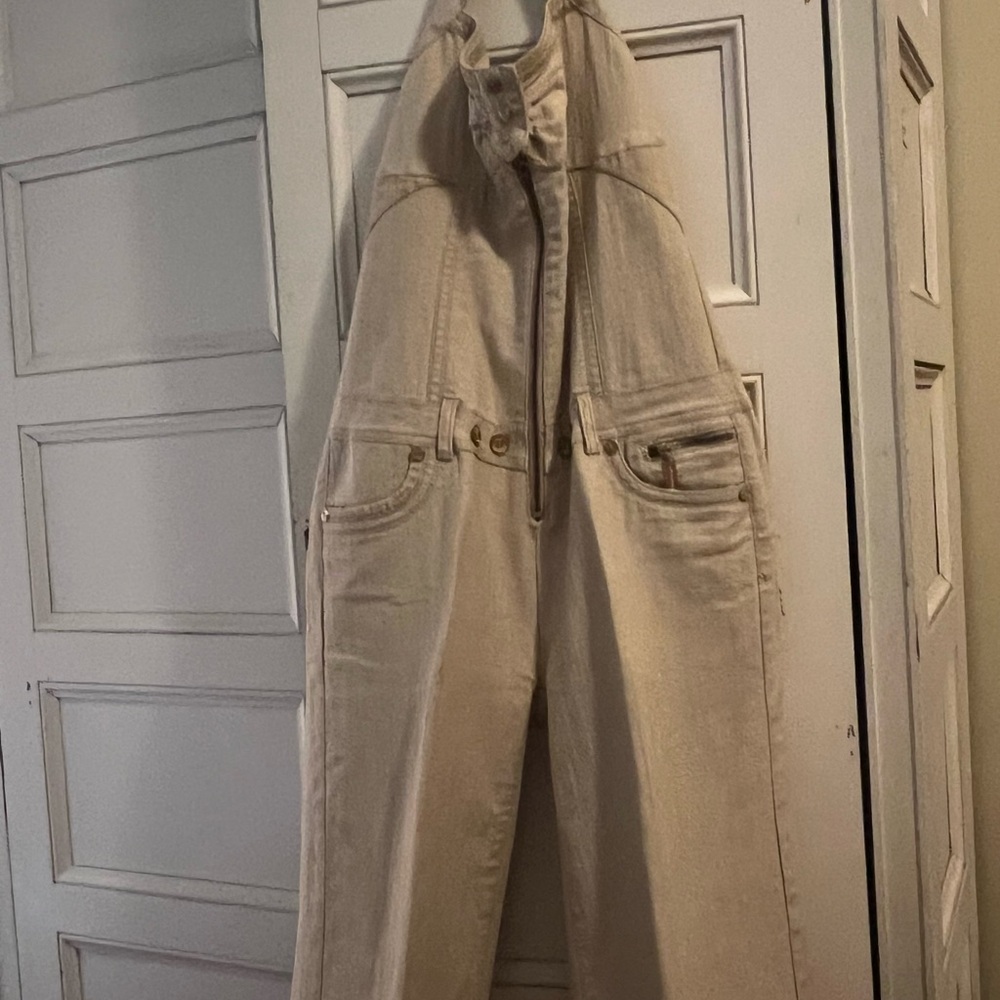 Apple Bottoms Cream High-Rise Wide-Leg Overalls